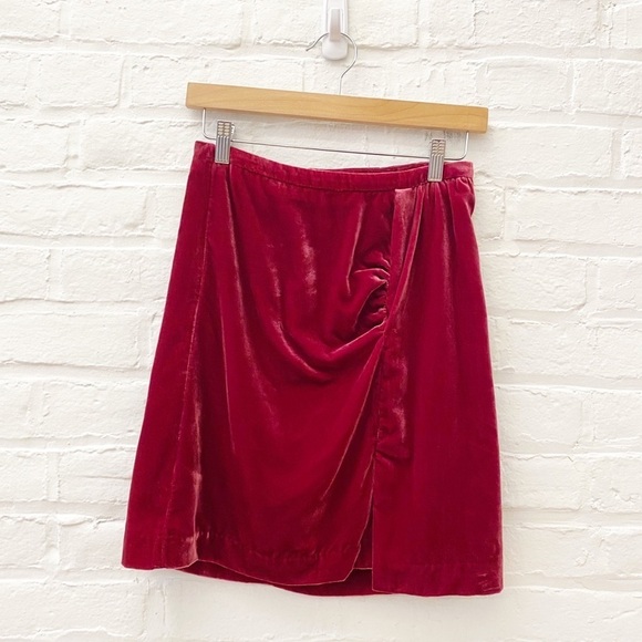 ⭐️ 2 for $25 • Anthropologie || Montie Ruched Velvet Mini Skirt Cranberry Pink 2 - Picture 1 of 7